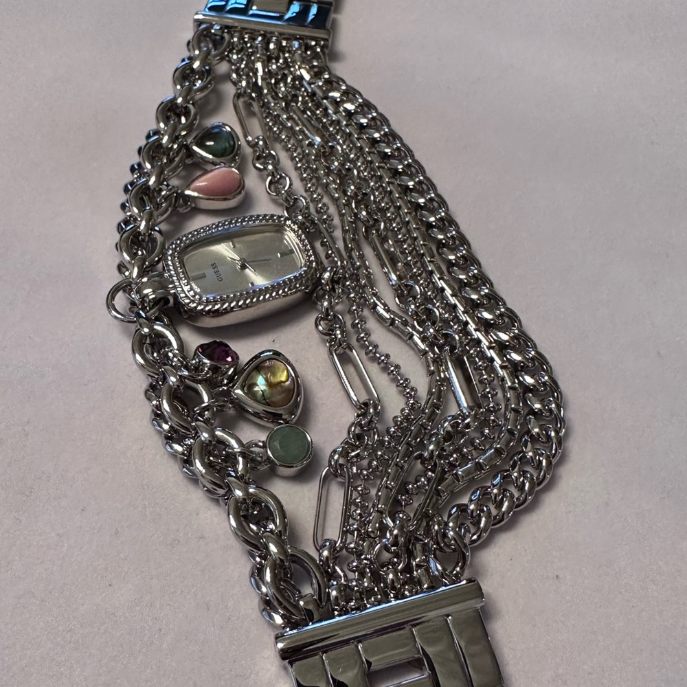 Guess Silver Multi-Chain Bracelet with Gem Accents